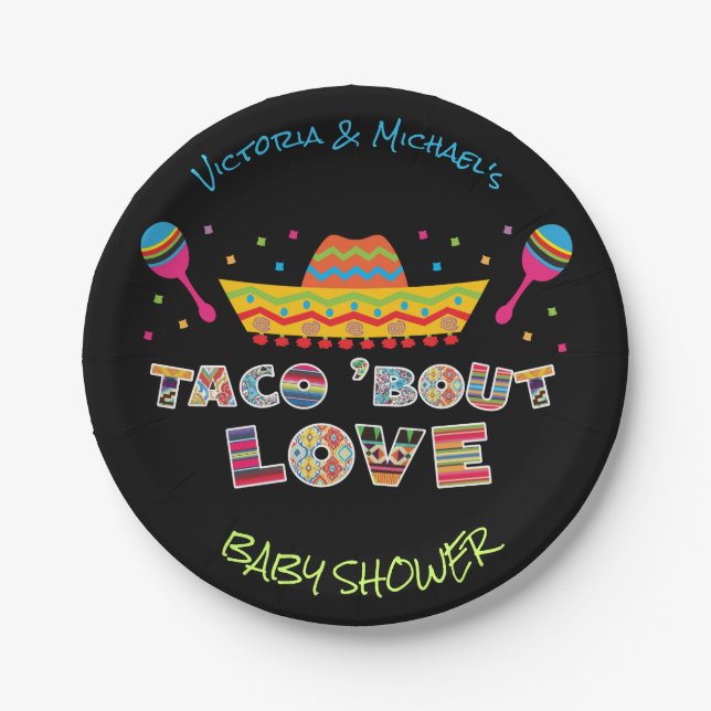 Mexican Fiesta taco bout love couples shower Paper Plate (Front)