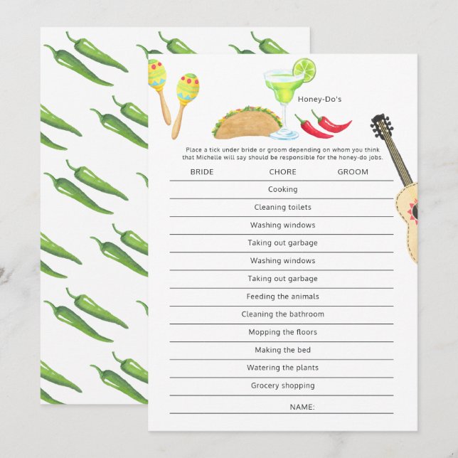 Mexican Fiesta Taco 'bout Love Honey Do's Game Invitation (Front/Back)