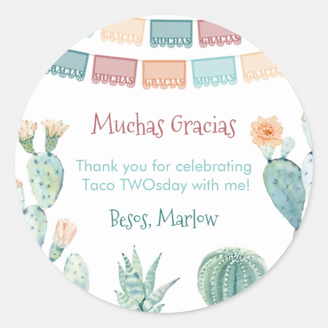 Mexican Fiesta Taco TWOsday THREE-esta Thank You Classic Round Sticker (Front)