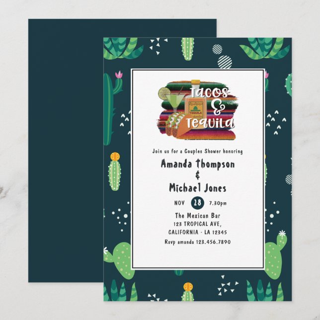 Mexican Fiesta Tacos and Tequila Couples Shower Invitation (Front/Back)
