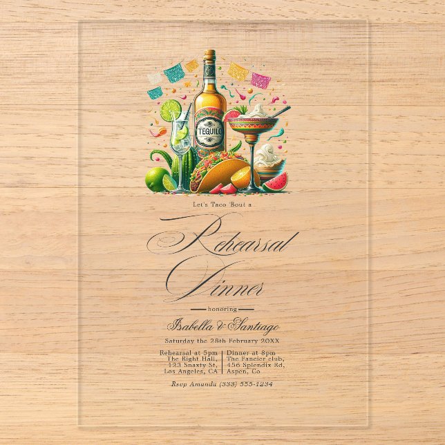 Mexican Fiesta Tequila Rehearsal Dinner Acrylic Invitations (Front)