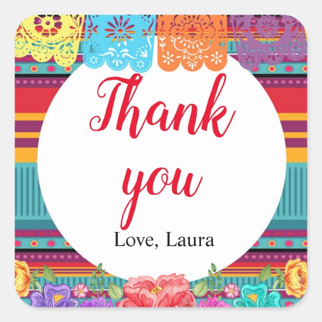 Mexican Fiesta Thank You Stickers (Front)