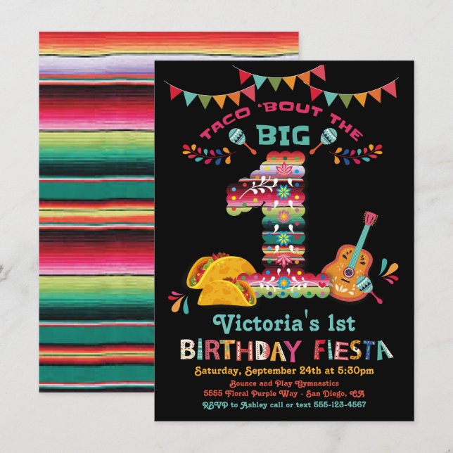 Mexican Fiesta the Big One 1st Birthday Invitation (Front/Back)