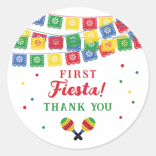 Mexican Fiesta Theme First Birthday Invitation Classic Round Sticker (Front)