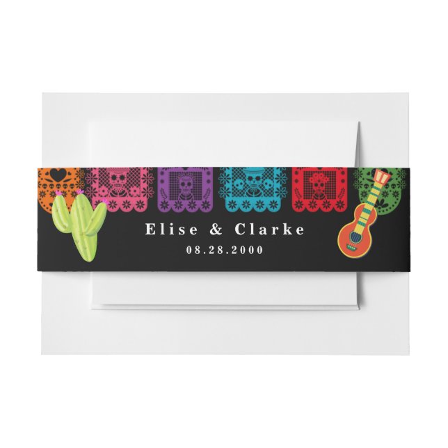 Mexican Fiesta Vivid Papel Picado Wedding Invitation Belly Band (Front Example)