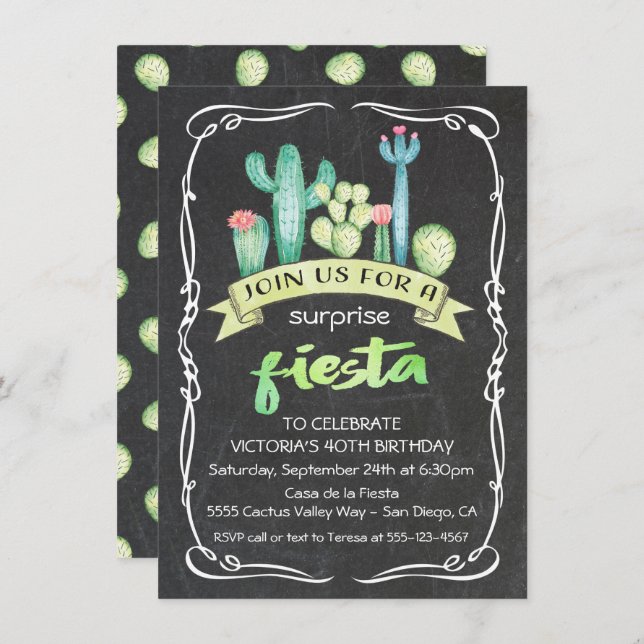 Mexican Fiesta Watercolor Cactus and succulents Invitation (Front/Back)