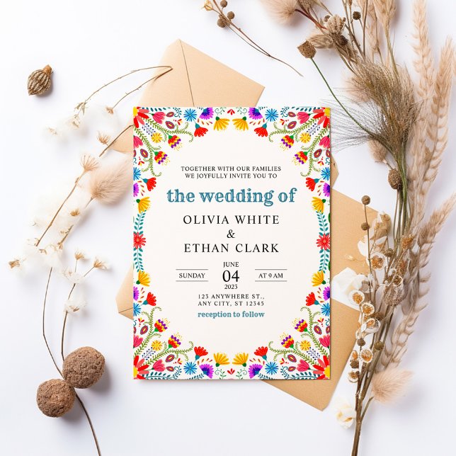 Mexican Fiesta Watercolor Floral Wedding Invitation (Creator Uploaded)