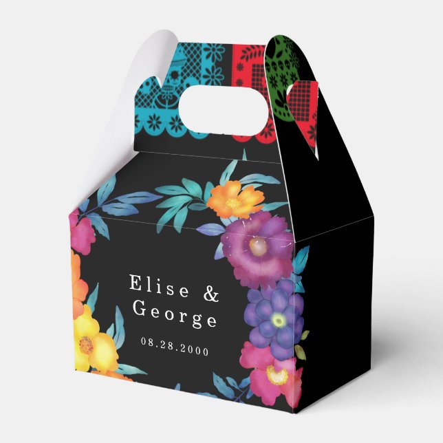 Mexican Fiesta Watercolor Vivid Flowers Wedding Favor Box (Front Side)