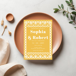 Mexican Fiesta Yellow Papel Picado Boho Wedding Invitation
