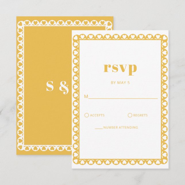 Mexican Fiesta Yellow Papel Picado Boho Wedding RSVP Card (Front/Back)