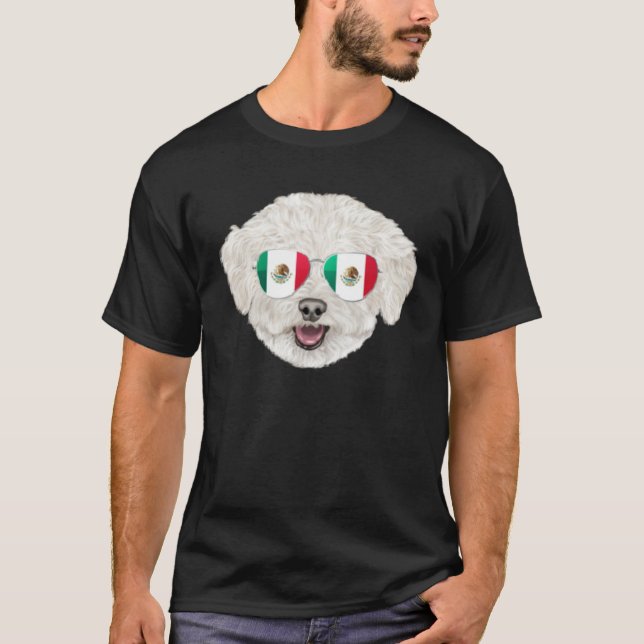 Mexican Flag Bichons Frise Dog Mexico Pocket T-Shirt (Front)