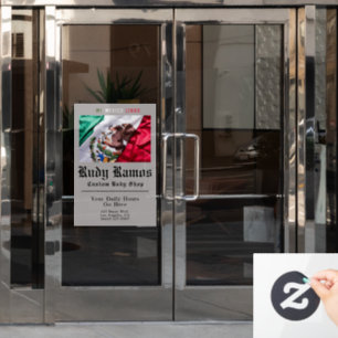 Mexican Flag Business Window Cling Hours & Address