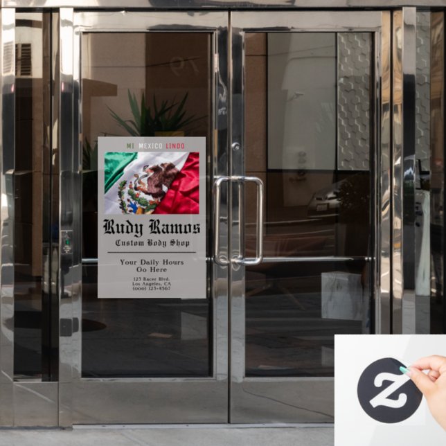 Mexican Flag Business Window Cling Hours & Address (Office Door)