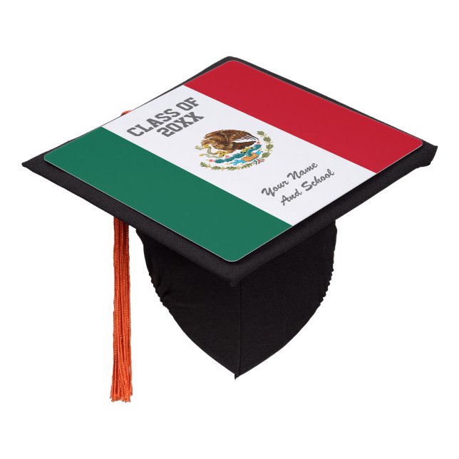 Mexican flag class of school graduation party cap topper (Angled)