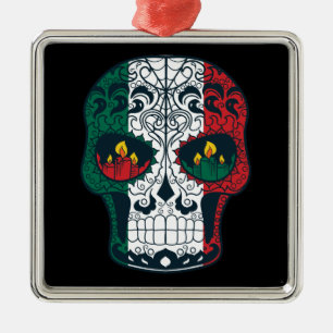 Mexican Flag Colours Day Of The Dead Sugar Skull Metal Ornament