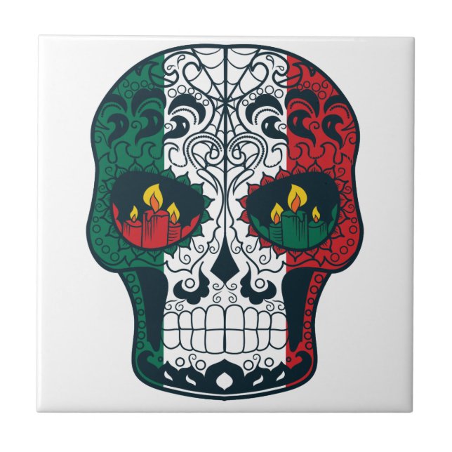 Mexican Flag Colours Day Of The Dead Sugar Skull Tile (Front)