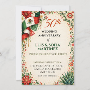 Mexican Flag Floral Green White Red Party Invitation