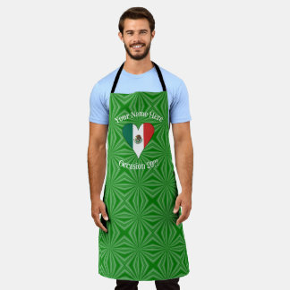 Mexican Flag Heart Green Background Personalized Apron