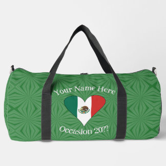 Mexican Flag Heart Green Background Personalized  Duffle Bag