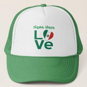 Mexican Flag Heart Green LOVE Personalized Trucker Hat