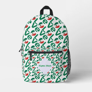 Mexican Flag Heart Green LOVE Tiled Personalized  Printed Backpack