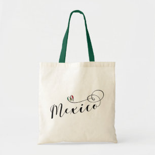 Mexican Flag Heart, I Love Mexico Tote Bag