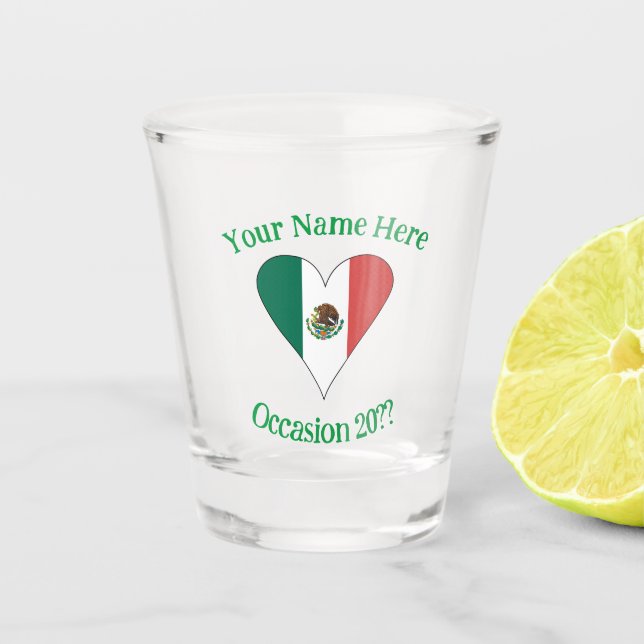 Mexican Flag Heart Personalized  Shot Glass (Front)