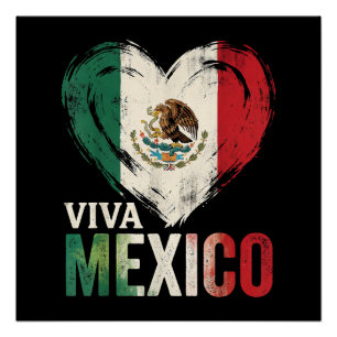 Mexican Flag Heart Viva Mexico Independence Day Poster