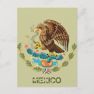 MEXICAN FLAG - MEXICO STYLE - COAT OF ARMS POSTCARD