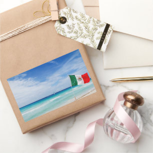 Mexican Flag on Sandy Beach  Sticker