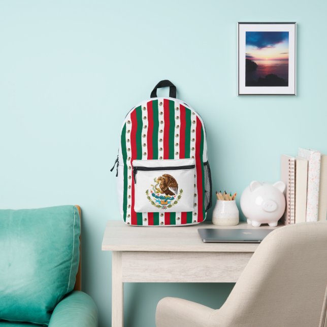 Mexican Flag Pattern Design Coat of Arms Printed Backpack (Insitu)