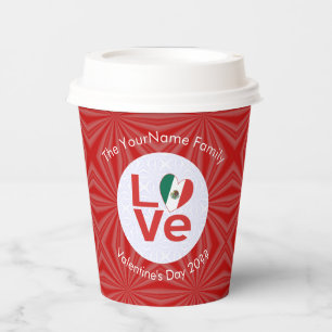 Mexican Flag Red Letter LOVE Personalized Paper Cups