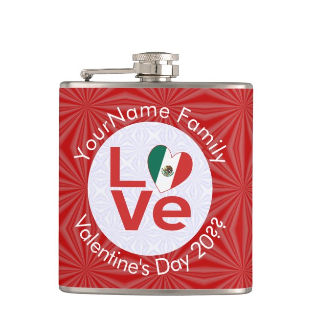 Mexican Flag Red LOVE Hip Flask (Front)