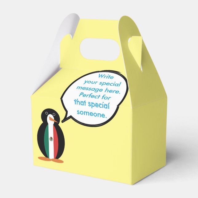 Mexican Flag Talking Ms. Penguin Gable Favor Box (Back Side)