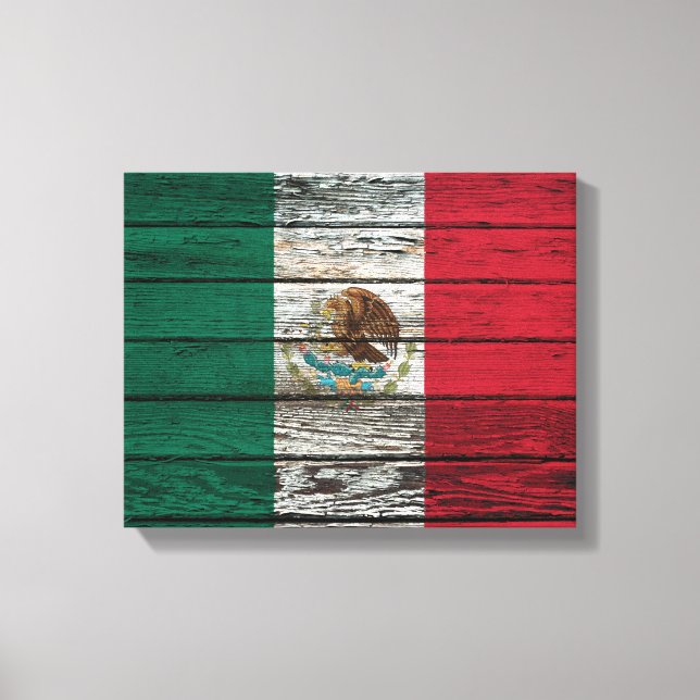 Mexican Flag with Rough Wood Grain Effect Canvas Print (Front)