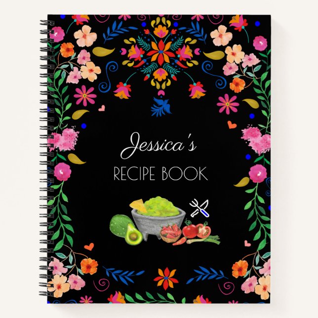 Mexican floral art Name Recipe Book kitchen gift  (Front)