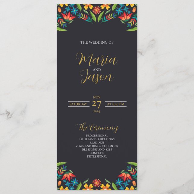 Mexican Floral Colourful Botanical Flowers Wedding Program (Front)