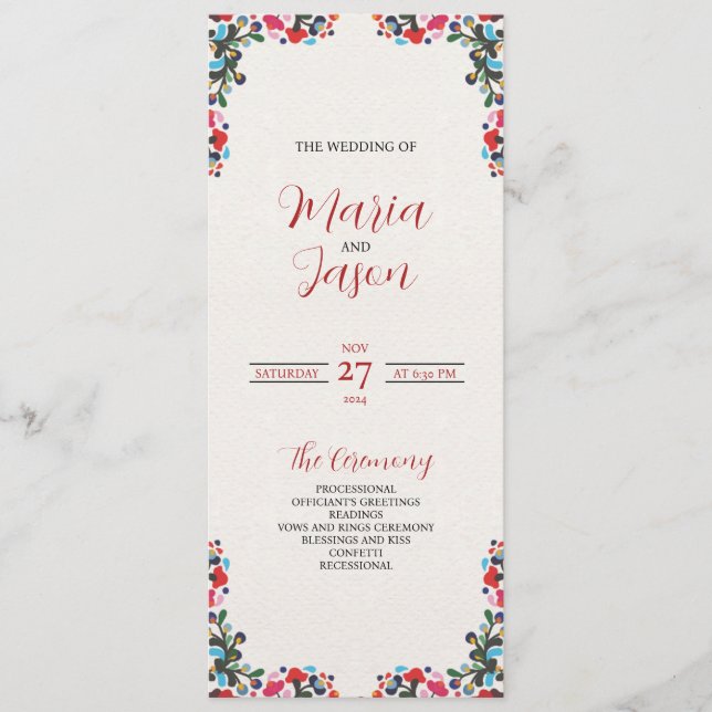 Mexican Floral Colourful Botanical Flowers Wedding Program (Front)
