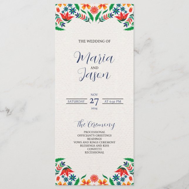 Mexican Floral Colourful Botanical Flowers Wedding Program (Front)