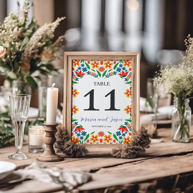 Mexican Floral Colourful Botanical Flowers Wedding Table Number (Mexican Floral Colorful Botanical Flowers Wedding Table Number)