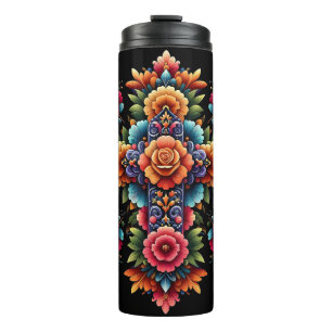 Mexican Floral Cross Design  Thermal Tumbler