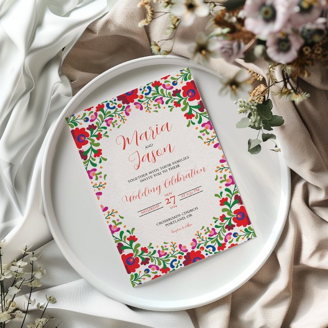 Mexican Floral Elegant Botanical Folkloric Wedding Invitation (Mexican Floral Elegant Botanical Folkloric Wedding Invitation)