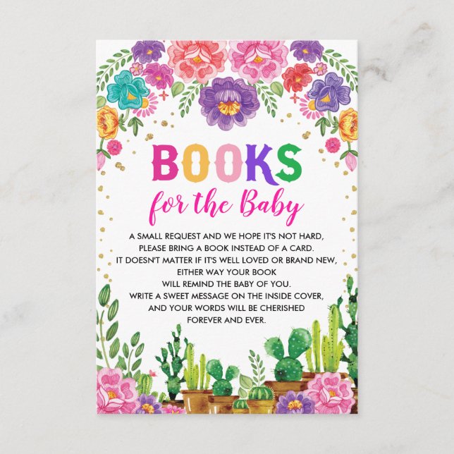 Mexican Floral Fiesta Baby Shower Bring a Book Enclosure Card (Front)