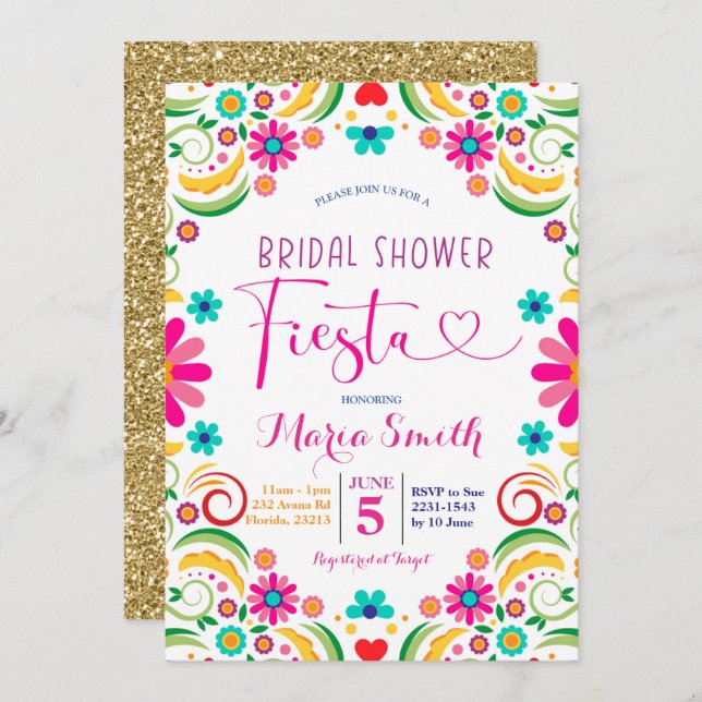 Mexican Floral Fiesta Bridal Shower Invitation (Front/Back)