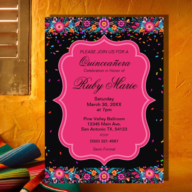 Mexican Floral Fiesta Quinceañera Invitation (Créateur téléchargé)