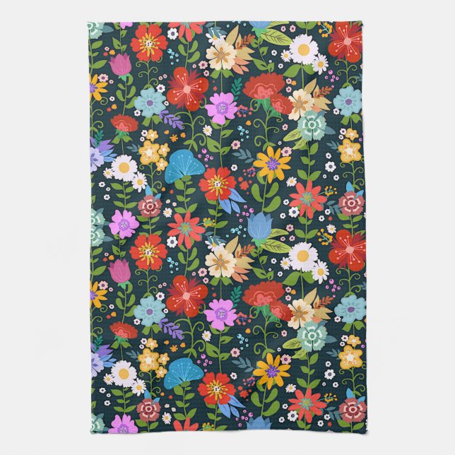 Mexican Floral Folk Art Kitchen Towel (Vertical)