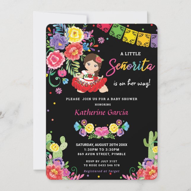 Mexican Floral Little Senorita Girl Baby Shower   Invitation (Front)