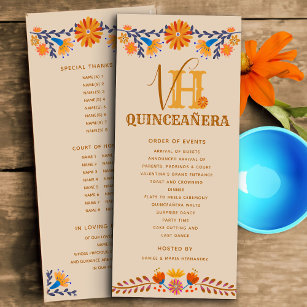 Mexican Floral Monogrammed Western Quinceanera Program