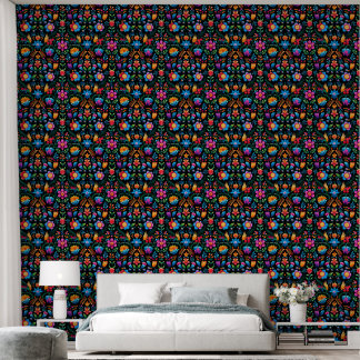Mexican Floral on Black  Wallpaper