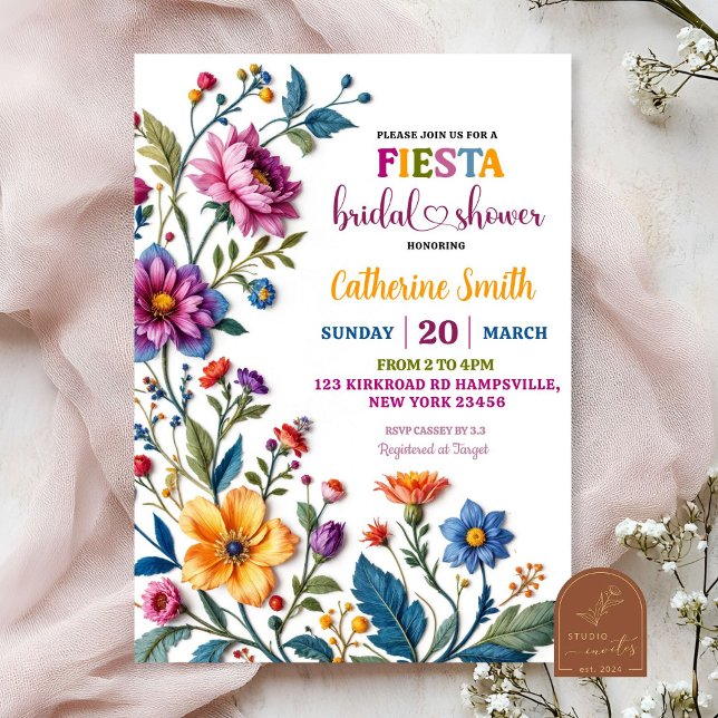 Mexican Floral pattern Embroidery Bridal Shower Invitation (Creator Uploaded)